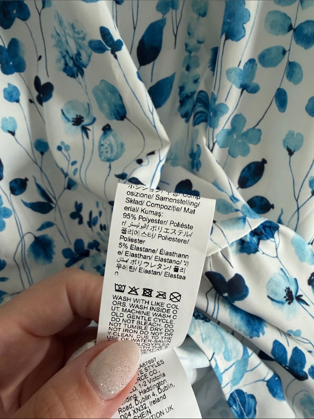 SHEIN White and Blue Floral Tiered Mini Dress - Picture 5 of 8